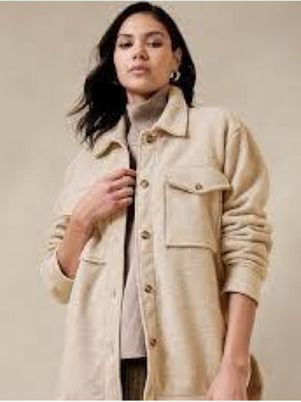 Banana Republic Shacket oatmeal tan pockets fall autumn